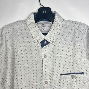 Cotton On Cream Polka Dot Button Down Mens Large Brunswick Garments Classic Fit‎
